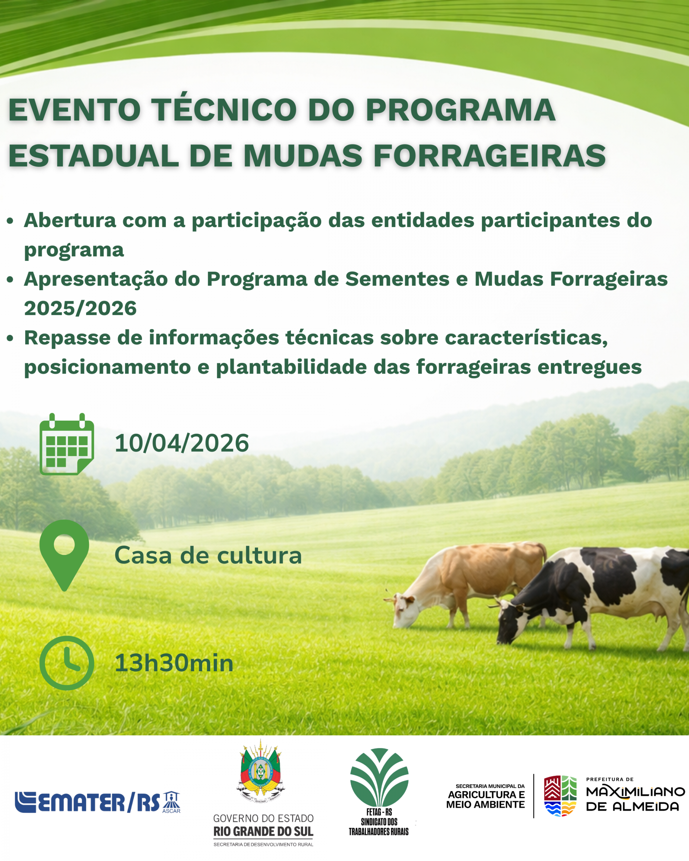 Evento técnico sobre mudas forrageiras será realizado em Maximiliano de Almeida